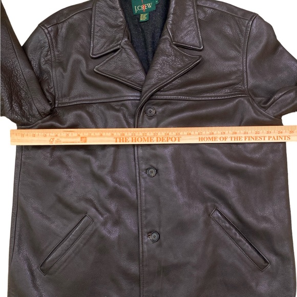 Vintage 90s Normcore J.Crew Brown Heavy Leather wool lined coat - Picture 5 of 8